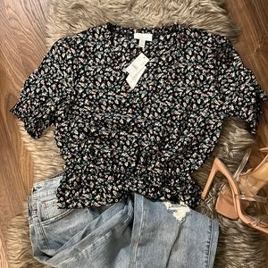 Top shop black floral top